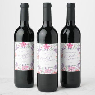 Étiquette Pour Bouteilles De Vin Douce Mariée Fleurs Aquarelle Rose Violet Personna