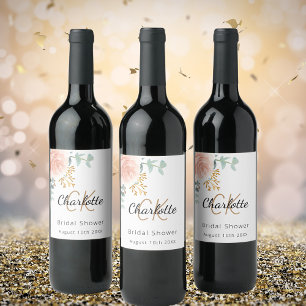 Étiquette Pour Bouteilles De Vin Douce rose en or monogramme pour une baby shower d
