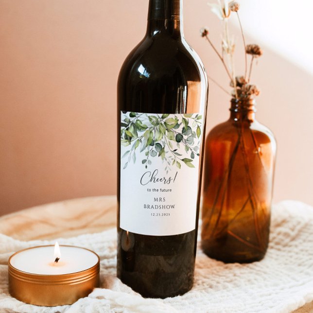 Étiquette Pour Bouteilles De Vin Douche nuptiale de l'eucalyptus de Foliage (Créateur téléchargé)