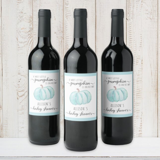 Étiquette Pour Bouteilles De Vin Doux petite Citrouille aquarelle bébé garçon douch (Créateur téléchargé)