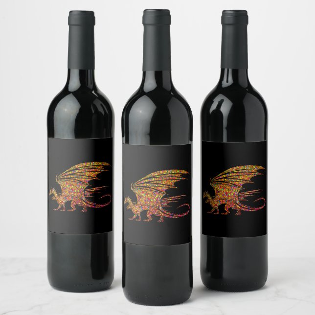 Étiquette Pour Bouteilles De Vin Dragon de mosaïque Extraordinaire (Bouteilles)
