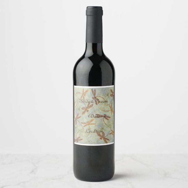 Étiquette Pour Bouteilles De Vin Dragonfly Dance Gold (Devant)
