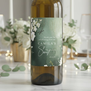 Étiquette Pour Bouteilles De Vin Dragonfly Floral Sweet 16 Merci ID1310