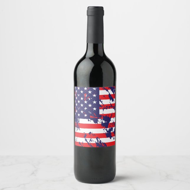 Étiquette Pour Bouteilles De Vin Drapeau américain dans un motif d'ISTRESSED (Devant)