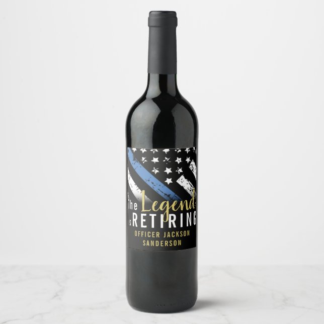 Étiquette Pour Bouteilles De Vin Drapeau américain de la Ligne Bleue Mince (Devant)