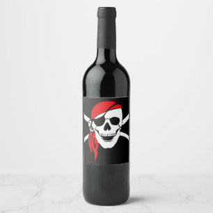 Étiquette Pour Bouteilles De Vin Drapeau crâne pirate