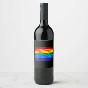 Étiquette Pour Bouteilles De Vin Drapeau de la fierté gay de SlipperyJoe's flottant