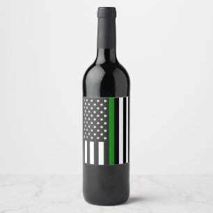 Étiquette Pour Bouteilles De Vin Drapeau de la fine ligne verte : vétérans militair