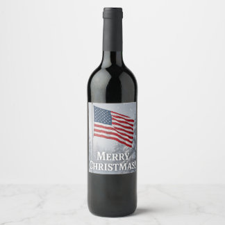 Étiquette Pour Bouteilles De Vin Drapeau de Noël patriotique dans un pays des merve