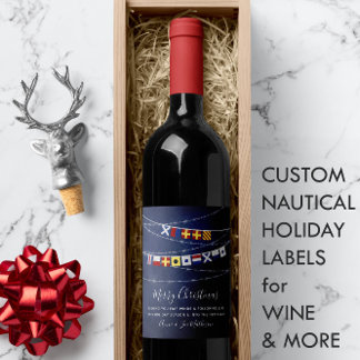 Étiquette Pour Bouteilles De Vin Drapeau Nautique Festif 🎅 ⚓ Joyeux Noël