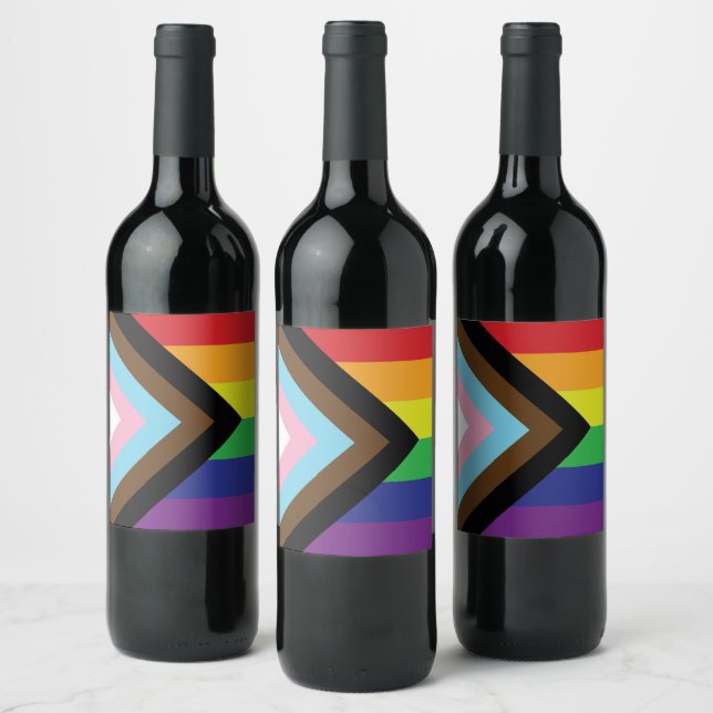Étiquette Pour Bouteilles De Vin Drapeau progressiste LGBTQIA (Bouteilles)
