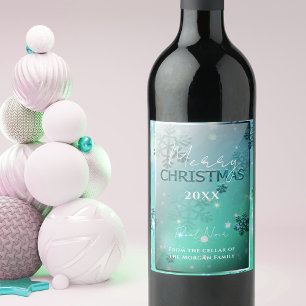 Étiquette Pour Bouteilles De Vin Dreammer Turquoise Silver Winter Wonderland Noël