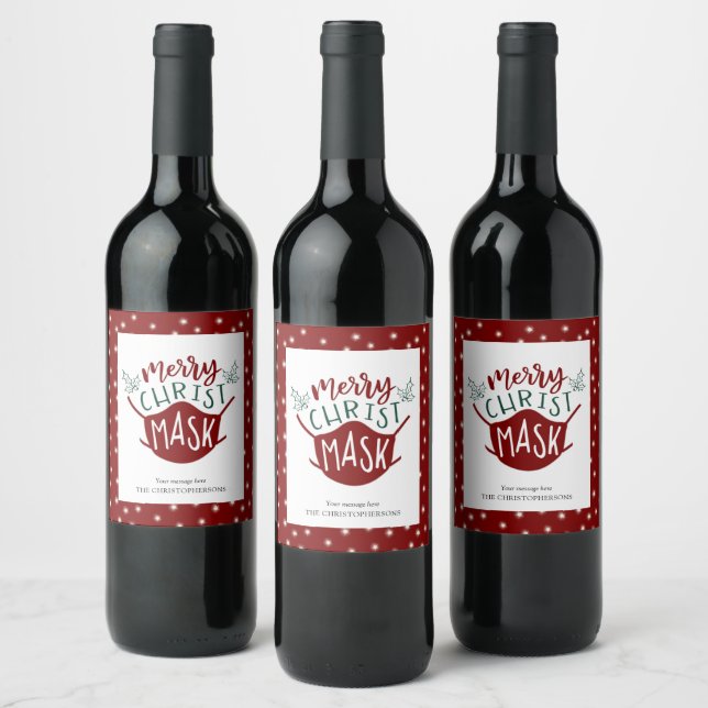Étiquette Pour Bouteilles De Vin Drôle COVID-19 MERRY ChristMASK Masque Visage (Bouteilles)