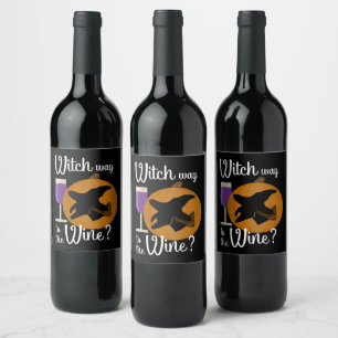 Étiquette Pour Bouteilles De Vin Drôle Halloween sorcière chemin vers le Citrouille