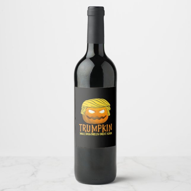 Étiquette Pour Bouteilles De Vin Drôle Halloween Trumpkin (Devant)