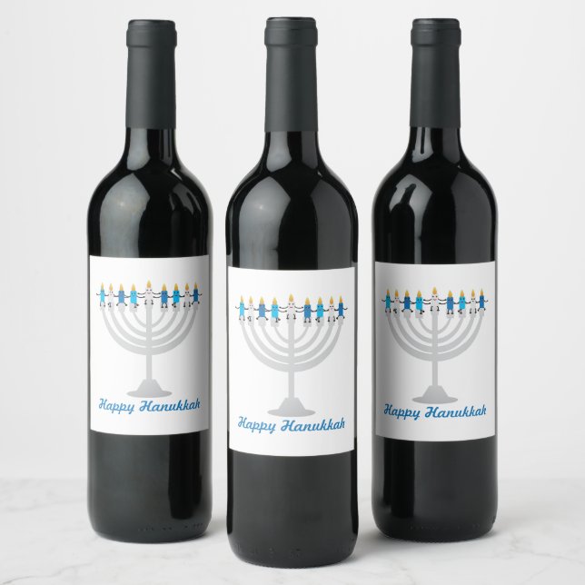 Étiquette Pour Bouteilles De Vin Drôle Hanoukka menorah et bougies (Bouteilles)