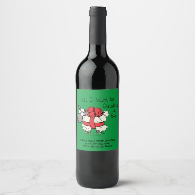 Étiquette Pour Bouteilles De Vin Drôle Vacances Mignonne Mouton de Noël Carton (Devant)