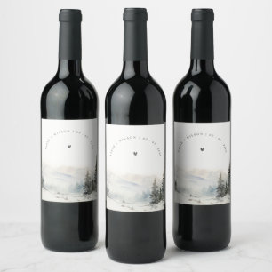 Étiquette Pour Bouteilles De Vin Dusky Winter Snow Mountain Mariage paysage
