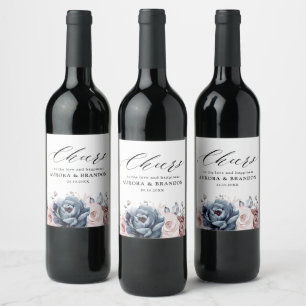 Étiquette Pour Bouteilles De Vin Dusty Blue Mauve Rose rose ardoise Mariage floral