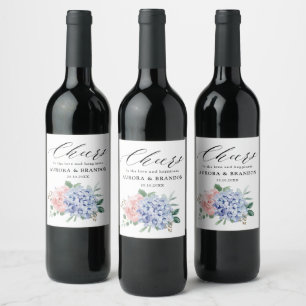 Étiquette Pour Bouteilles De Vin Dusty Blue Pastel Pink hydrangeas Mariage