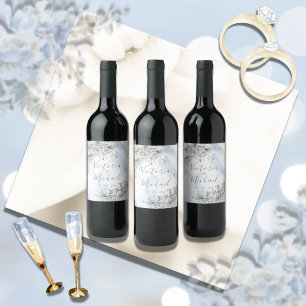 Étiquette Pour Bouteilles De Vin Dusty Blue Roses Floral Mariage personnalisé