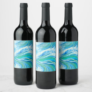 Étiquette Pour Bouteilles De Vin Eau Bleue Océan Vagues de mer