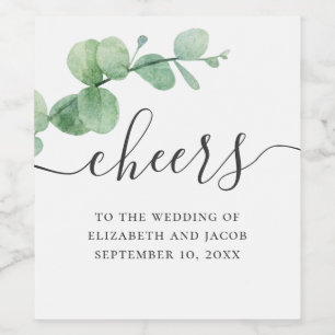 Étiquette Pour Bouteilles De Vin Eau-couleur eucalyptus. Mariage de script élégant