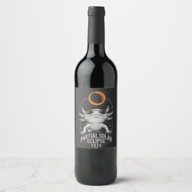 Étiquette Pour Bouteilles De Vin Éclipse solaire partielle 2025 Axolotl Amphibian (Devant)