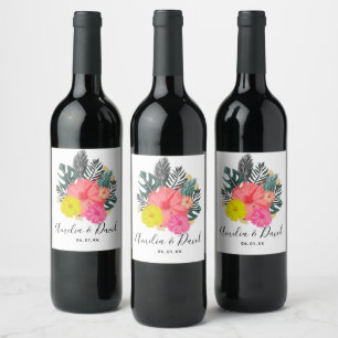 Étiquette Pour Bouteilles De Vin Écriture de mariage tropicale dessinée à la main à