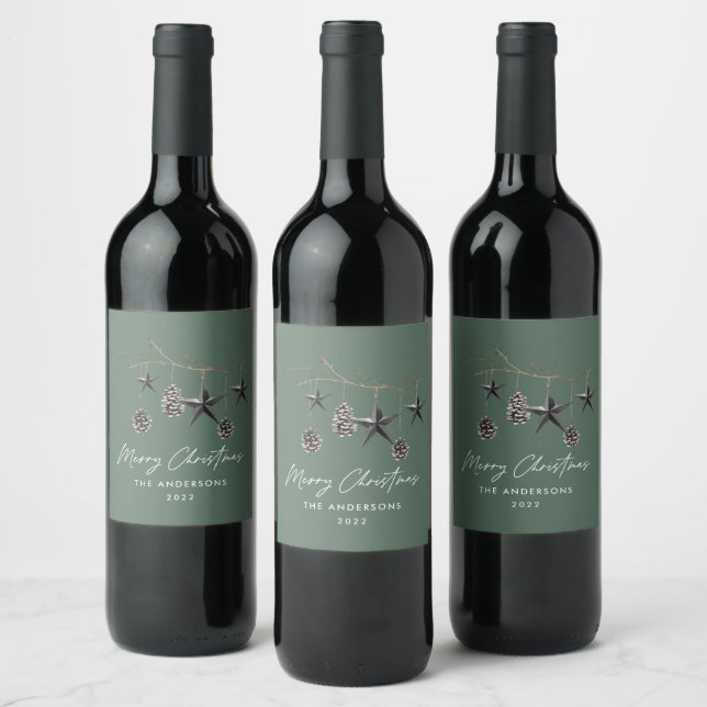 Étiquette Pour Bouteilles De Vin Écriture élégante scandi moderne vert Noël (Bouteilles)