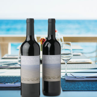Étiquette Pour Bouteilles De Vin Écriture sur la plage dans le sable élégant neutre