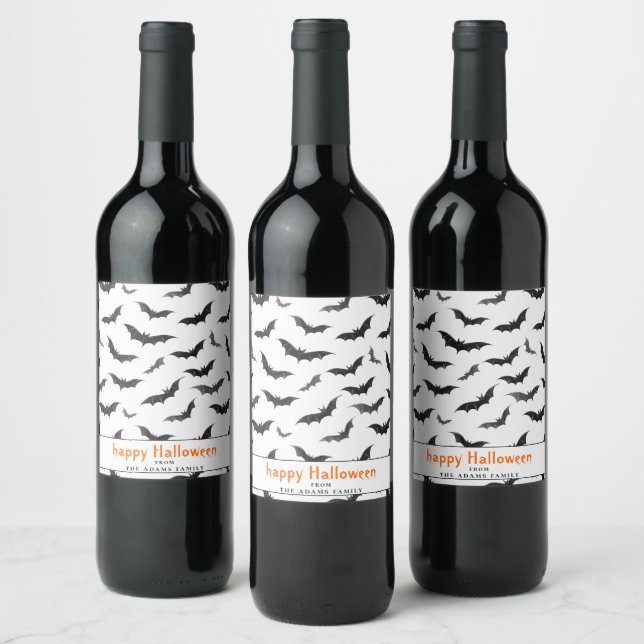 Étiquette Pour Bouteilles De Vin Éffrayant chauves-souris personnalisées Halloween  (Bouteilles)