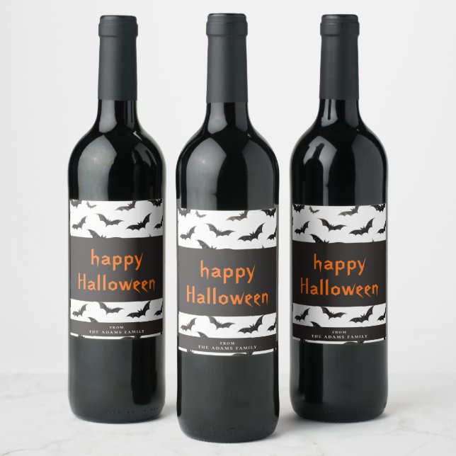 Étiquette Pour Bouteilles De Vin Éffrayant chauves-souris personnalisées Halloween  (Bouteilles)