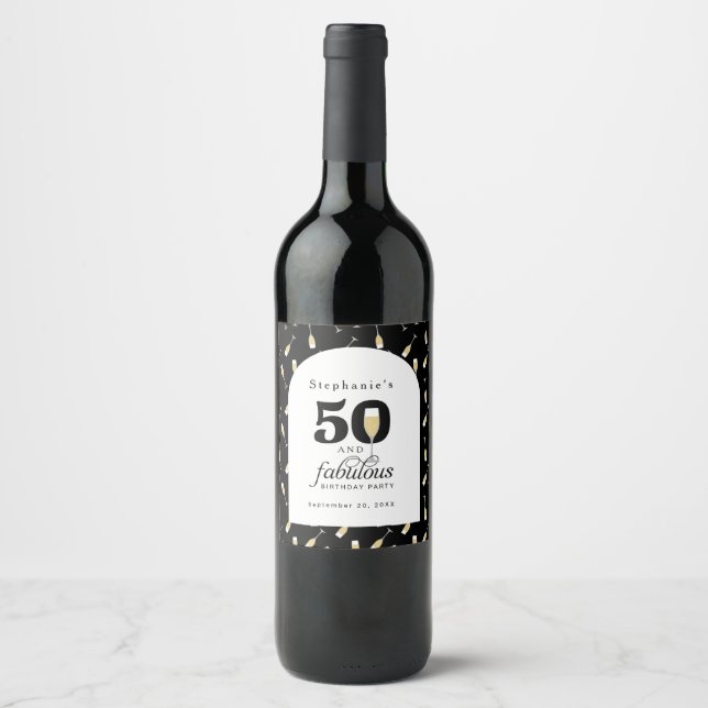 Étiquette Pour Bouteilles De Vin Elégant 50 et fabuleuse invitation d'anniversaire (Devant)
