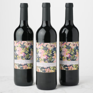 Étiquette Pour Bouteilles De Vin Elégant Aquarelle de marine rose Floral Custom Wed