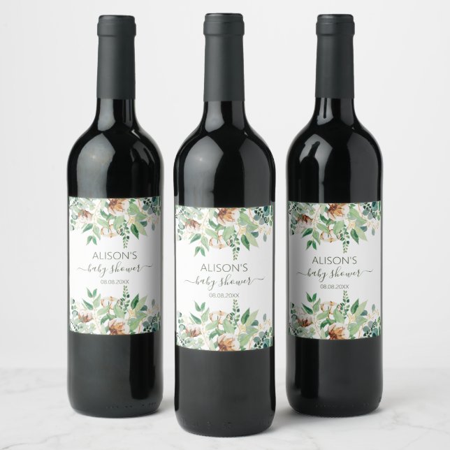 Étiquette Pour Bouteilles De Vin Elégant Baby shower de verdure Eucalyptus (Bouteilles)