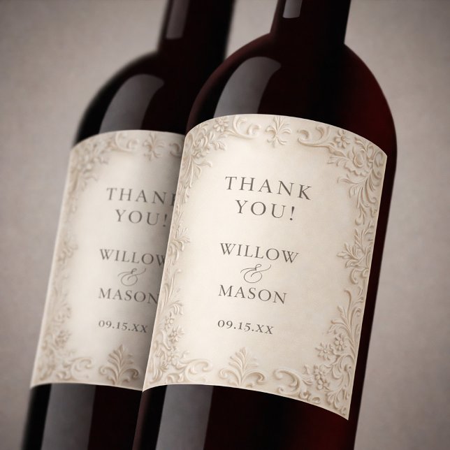 Étiquette Pour Bouteilles De Vin Élégant Baroque Mariage à Rinceaux Classiques (Elegant Classic Scrollwork Baroque Wedding Wine Label)