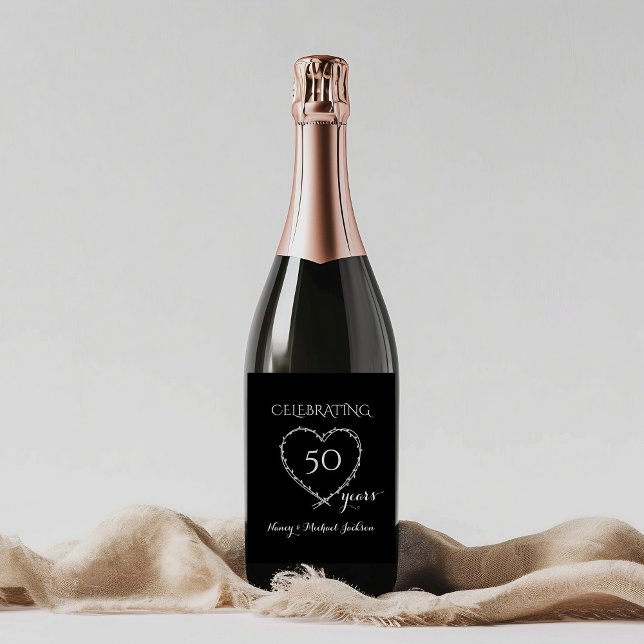Étiquette Pour Bouteilles De Vin Elegant Black 50 Years Anniversary with Wreath (Créateur téléchargé)