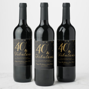 Étiquette Pour Bouteilles De Vin Elégant Black and Gold 40 et Fabuleux anniversaire