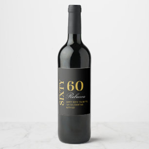 Étiquette Pour Bouteilles De Vin Élégant Black & Gold 60 Anniversaire Cocktail Part