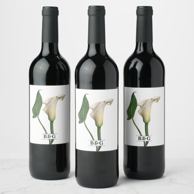 Étiquette Pour Bouteilles De Vin Elégant blanc Calla Lily Vert Mariage botanique (Bouteilles)