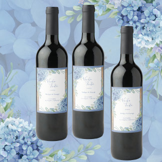 Étiquette Pour Bouteilles De Vin élégant bleu Hydrangea mariage
