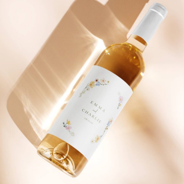 Étiquette Pour Bouteilles De Vin Elégant Boho Chic Pastel Fleurs Mariage (Créateur téléchargé)