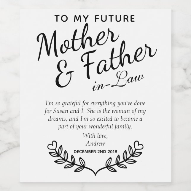 Étiquette Pour Bouteilles De Vin Élégant cadeau Mariage personnalisé noir et blanc  (Étiquettes simples)