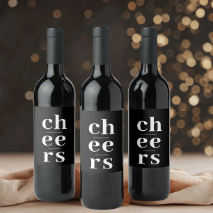 Étiquette Pour Bouteilles De Vin Élégant Cheers Moderne Minimaliste Noir