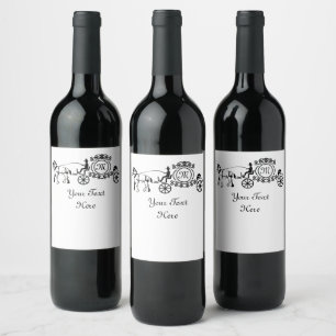 Étiquette Pour Bouteilles De Vin Élégant cheval tiré Mariage Wagon Monogramme