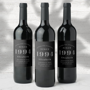 Étiquette Pour Bouteilles De Vin Elégant Chic Black and Grey 30e anniversaire