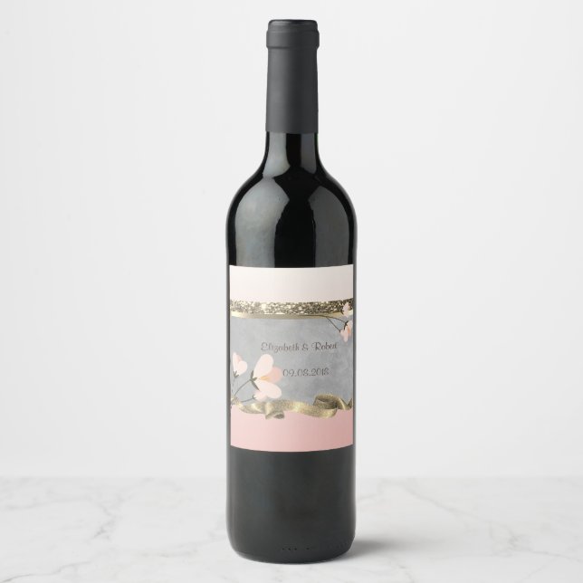 Étiquette Pour Bouteilles De Vin Élégant Chic Floral (Devant)