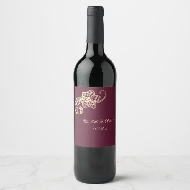Étiquette Pour Bouteilles De Vin Elégant Chic Gold Paisley (Devant)