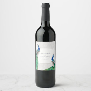 Étiquette Pour Bouteilles De Vin Elégant Classy Ornate Aquarelle Peacock Mariage